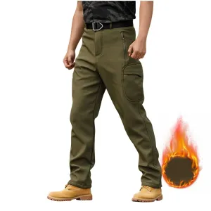 Tactical Cargo Pants for Men Waterproof Winter Warm Fleece Lined Pants Relaxed Fit Tactical Pants Multi Pockets Snow Pants Ripstop Pants Thermal Pants Men Casual Comfy Camouflage Pants for Men