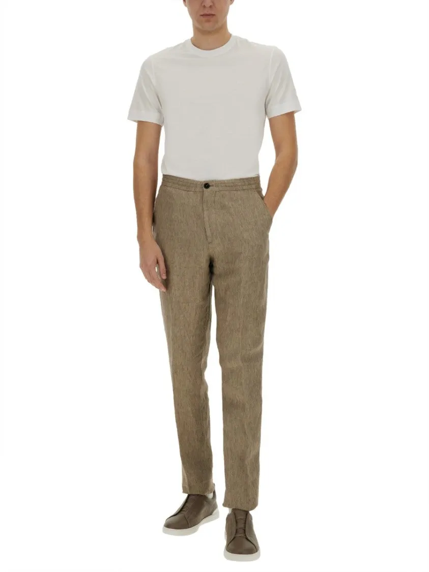 Tailored Brown Linen Jogger Pants