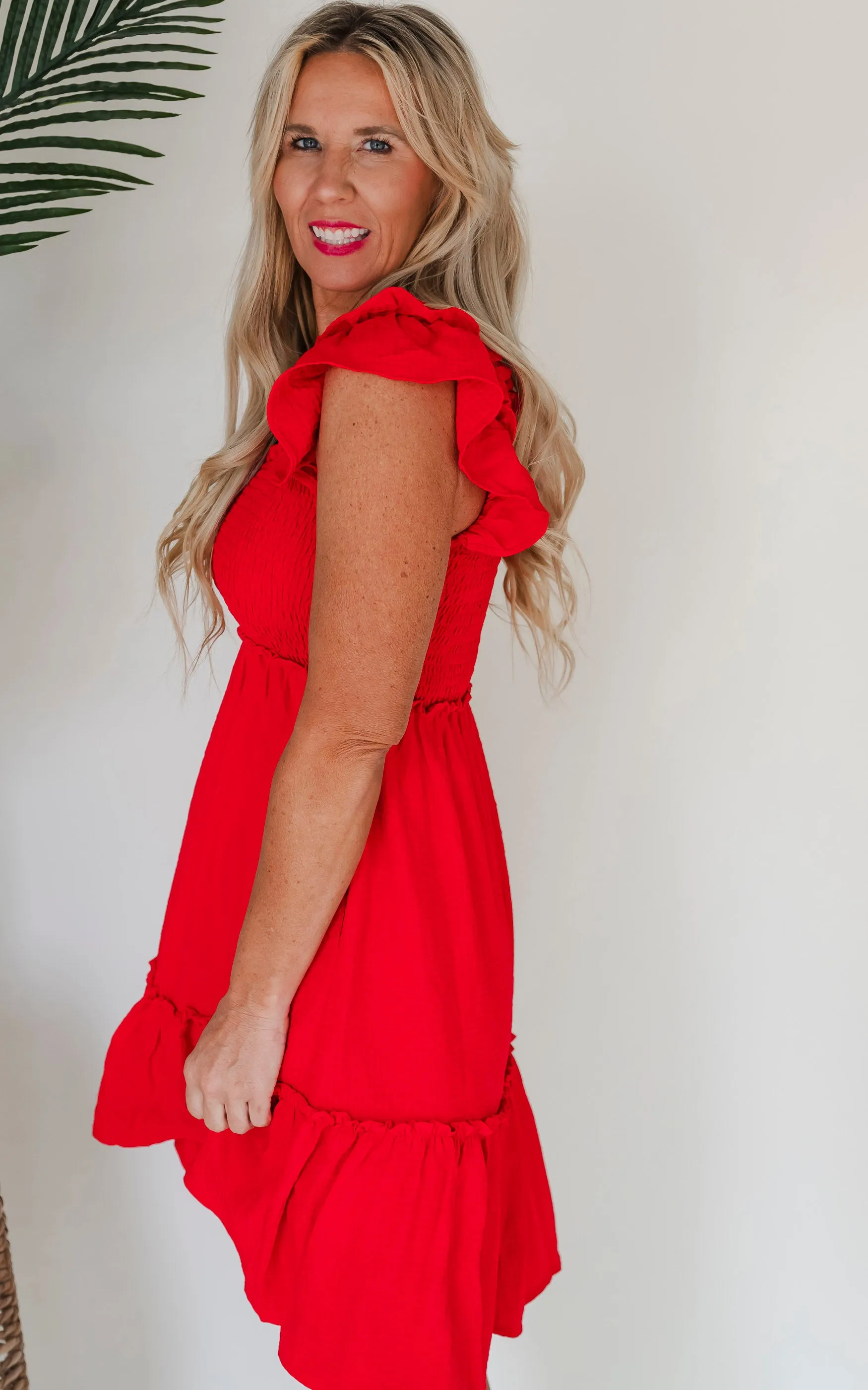Take Me Dancing Red Ruffled Smocked Dress - Final Sale