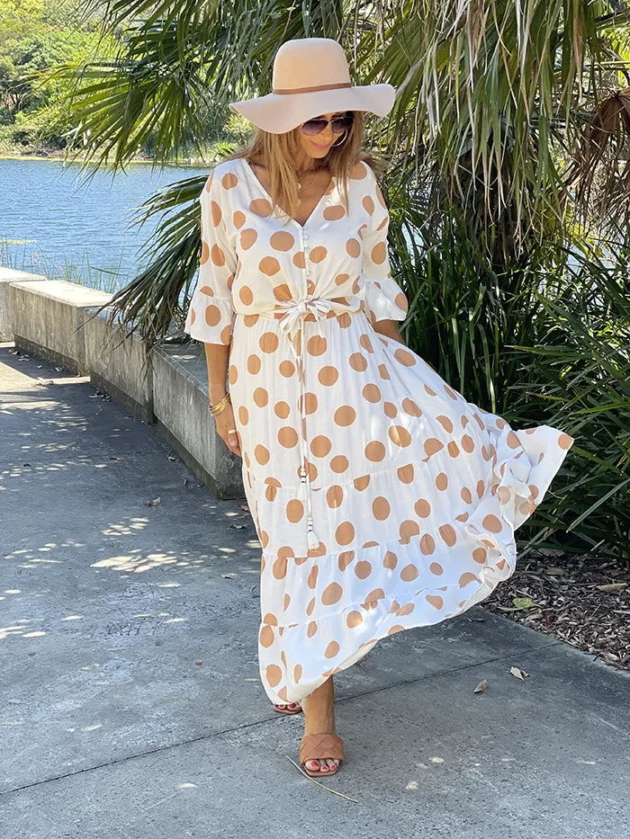 Tami Top - Tan Polka Dot