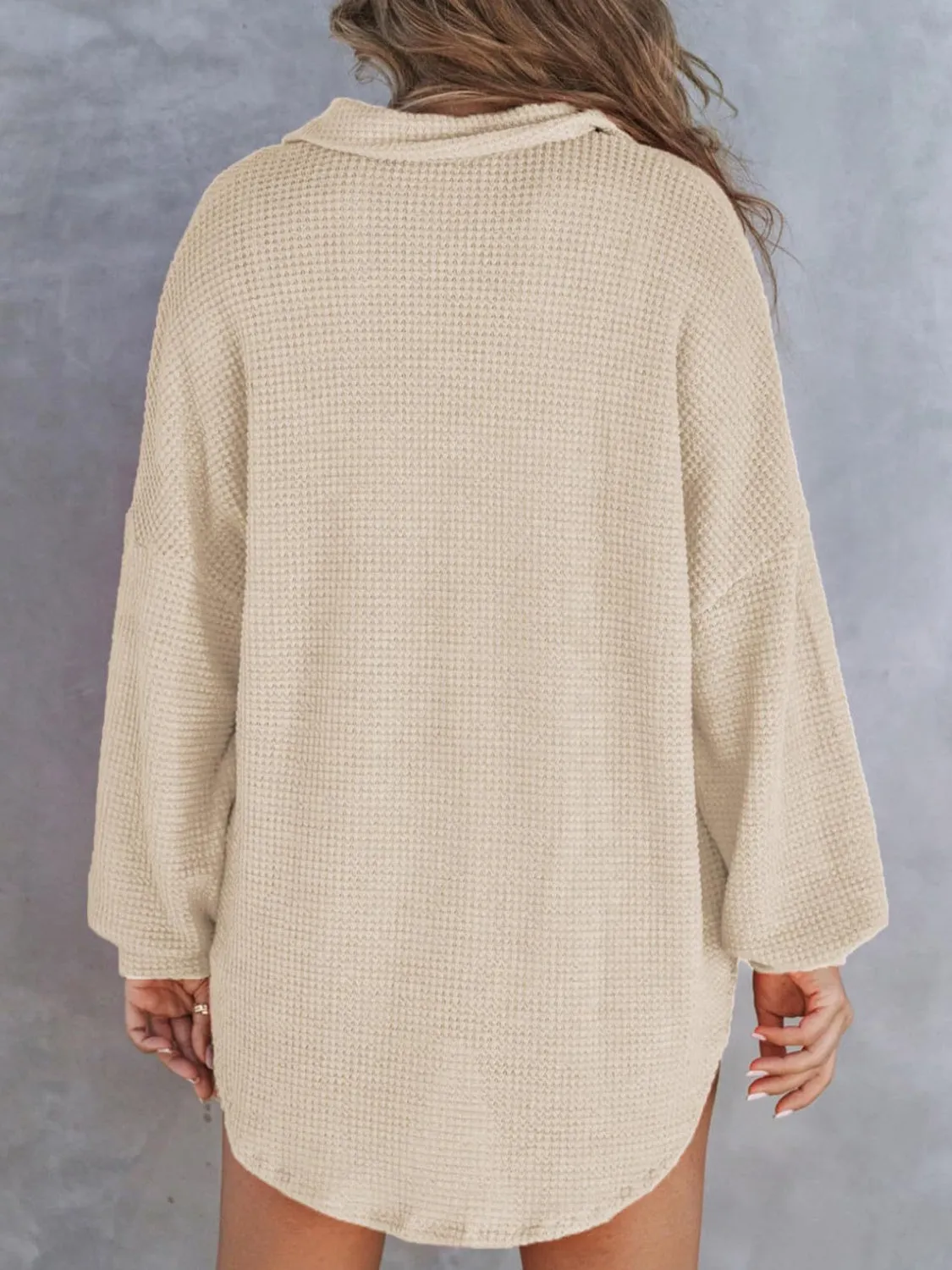 Tasha Waffle-Knit Dropped Shoulder Long Sleeve