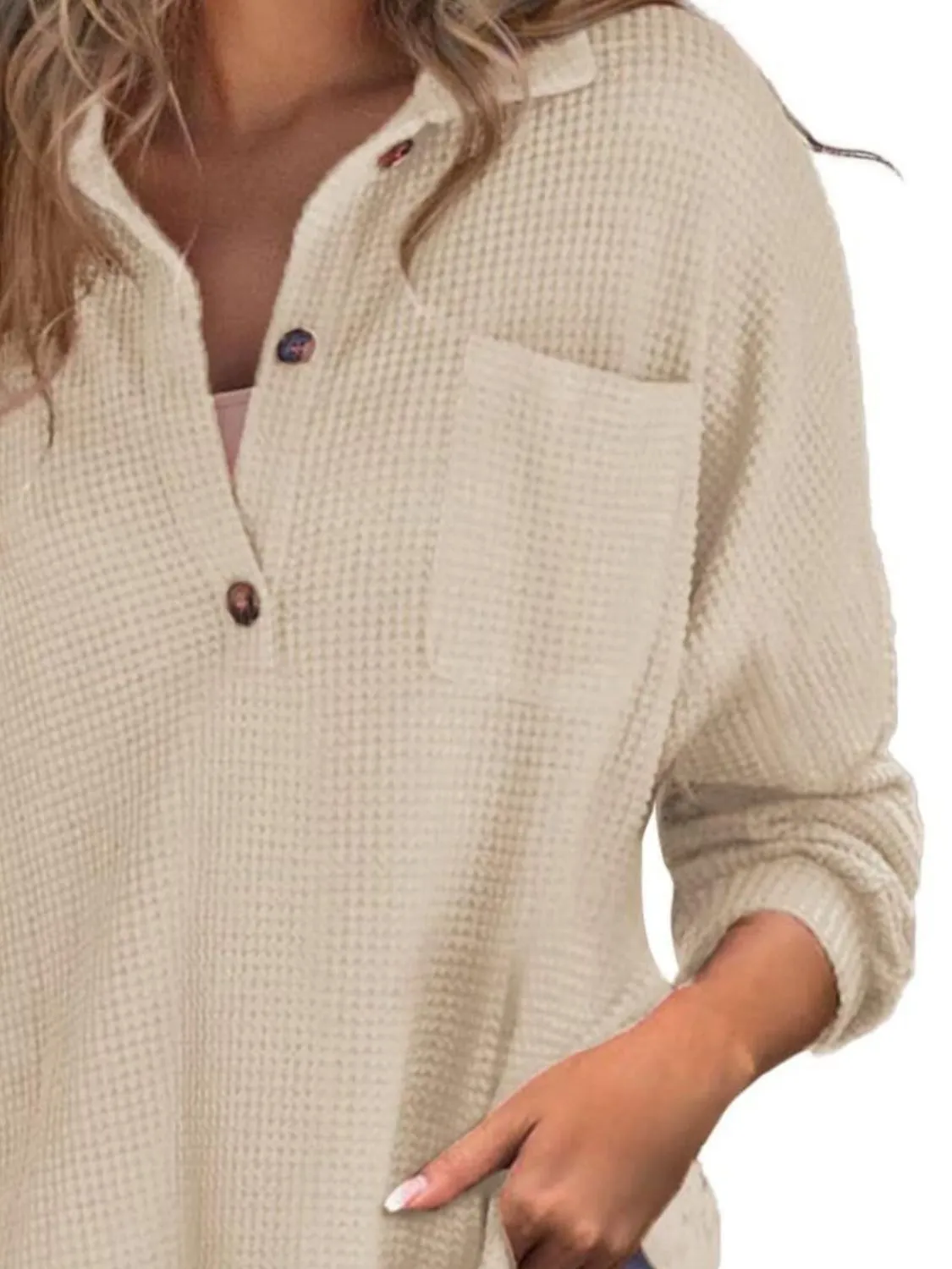 Tasha Waffle-Knit Dropped Shoulder Long Sleeve