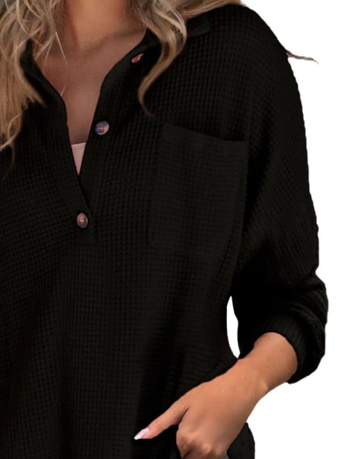 Tasha Waffle-Knit Dropped Shoulder Long Sleeve