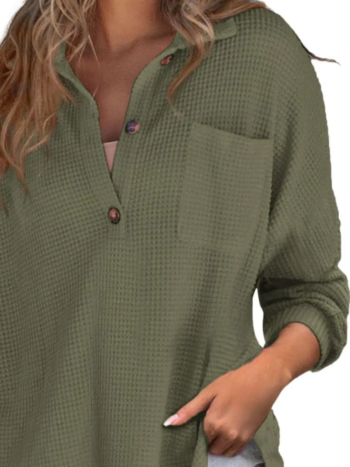 Tasha Waffle-Knit Dropped Shoulder Long Sleeve