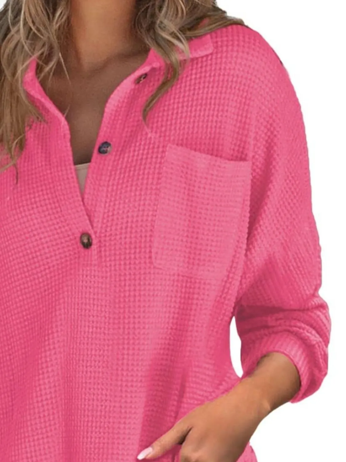 Tasha Waffle-Knit Dropped Shoulder Long Sleeve