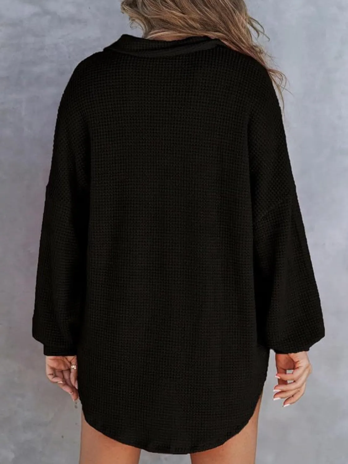 Tasha Waffle-Knit Dropped Shoulder Long Sleeve