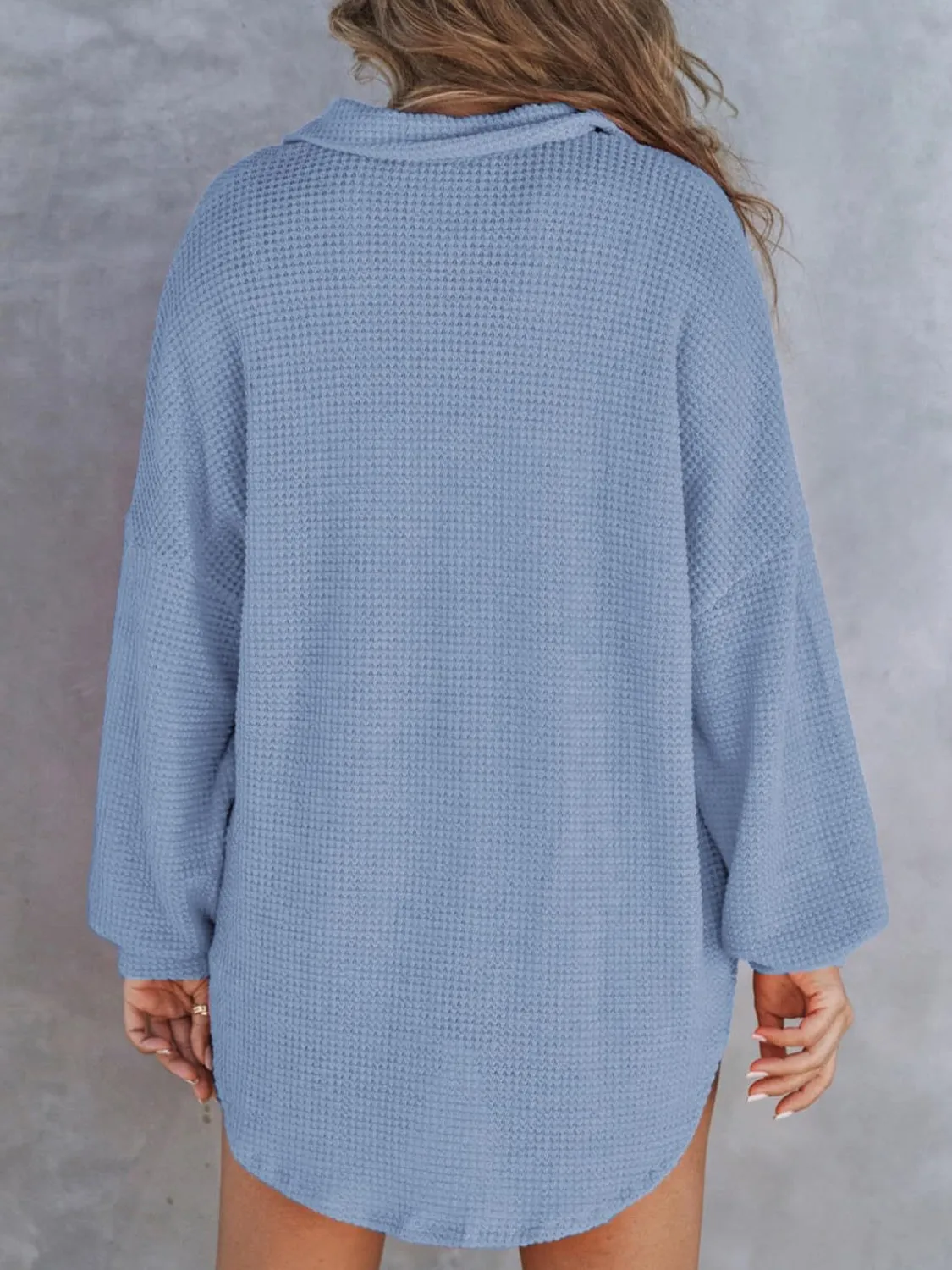 Tasha Waffle-Knit Dropped Shoulder Long Sleeve