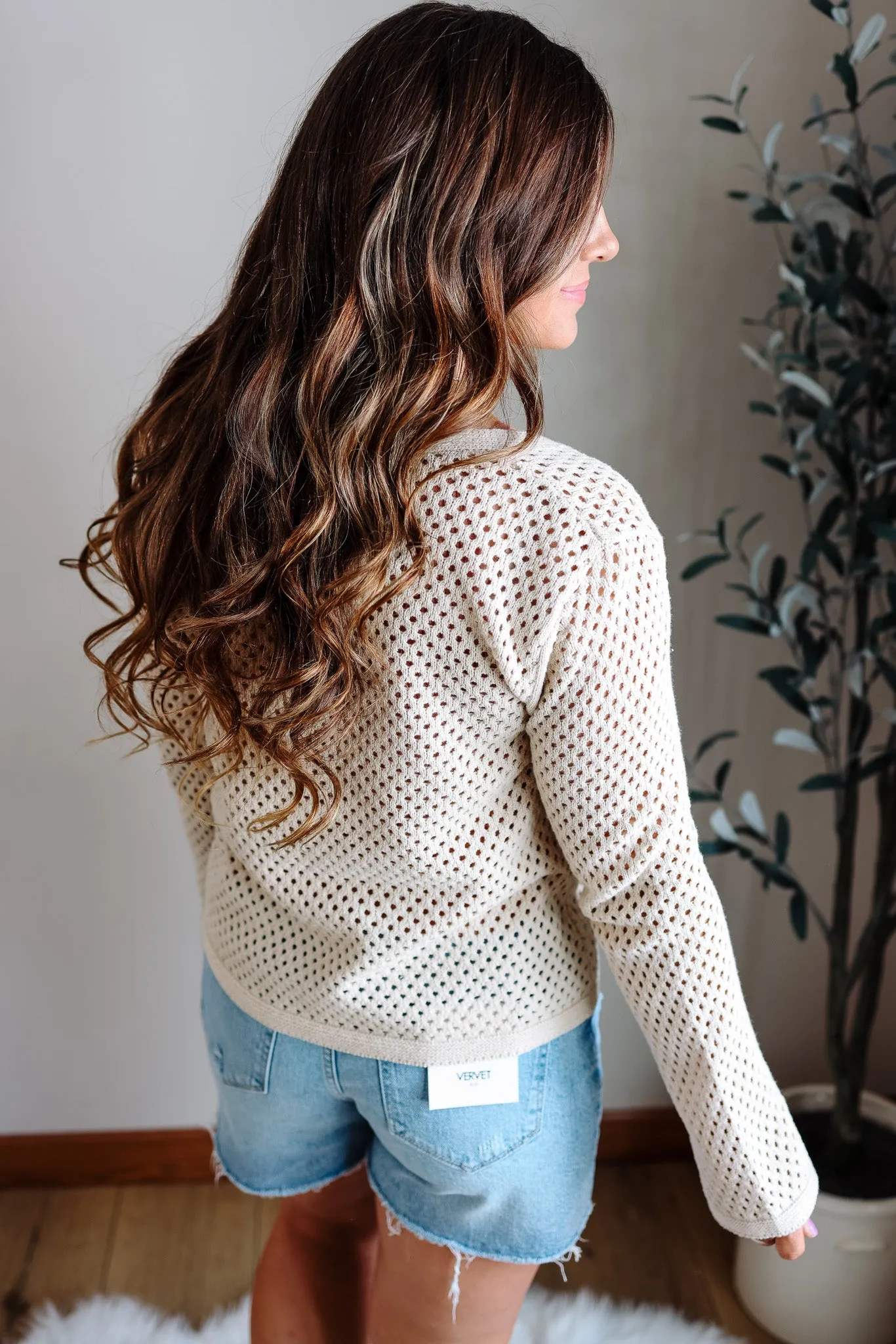 Tatum Front Tie Crochet Cardigan - Ecru