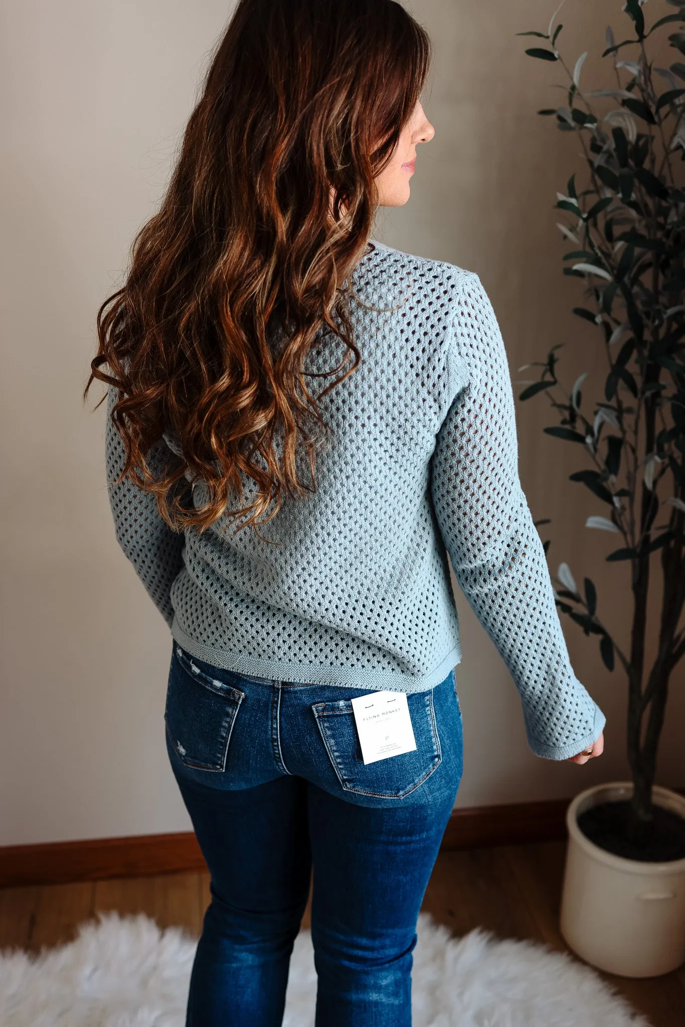 Tatum Front Tie Crochet Knit Cardigan - Seafoam