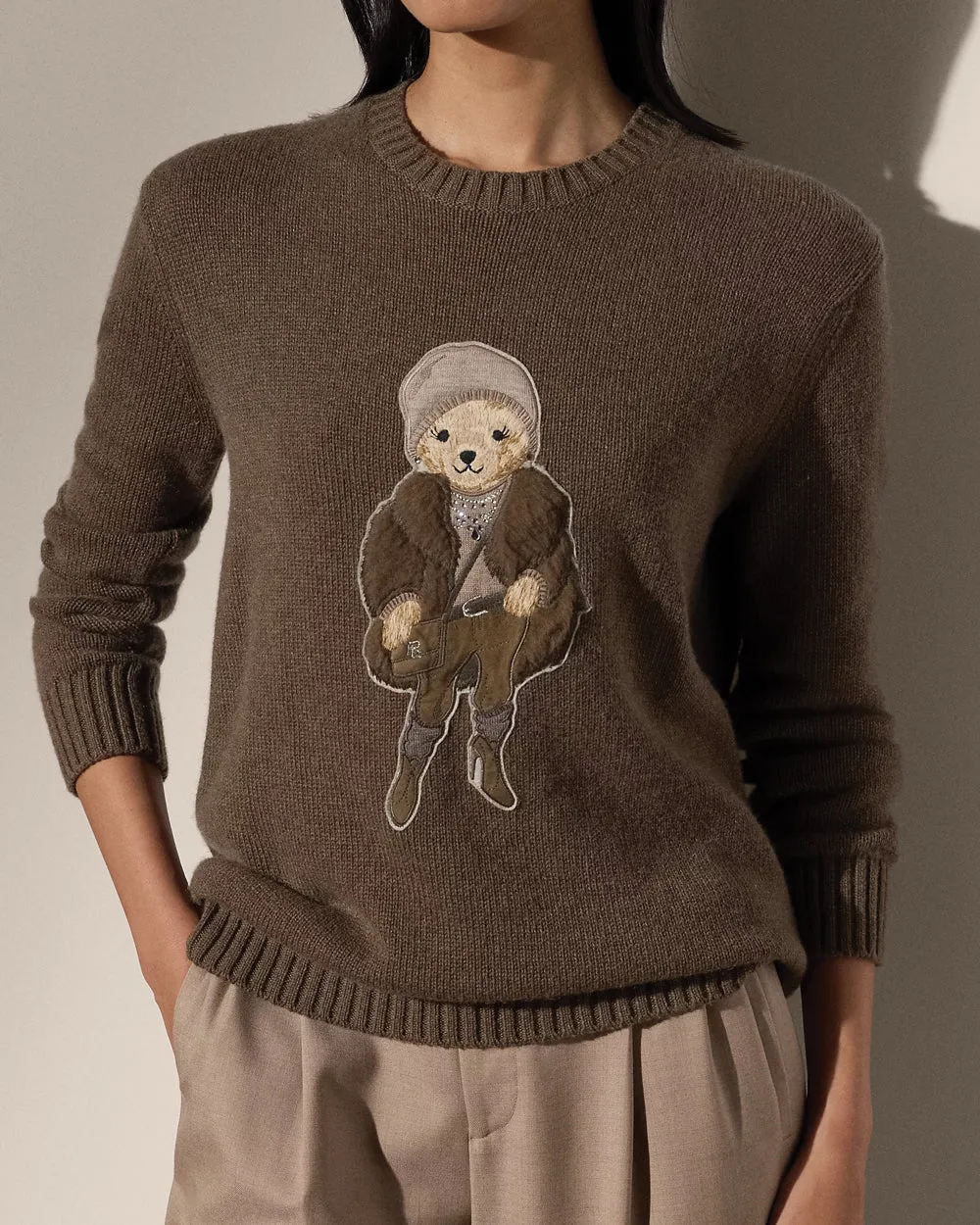 Taupe Melange Cashmere Winter Bear Sweater