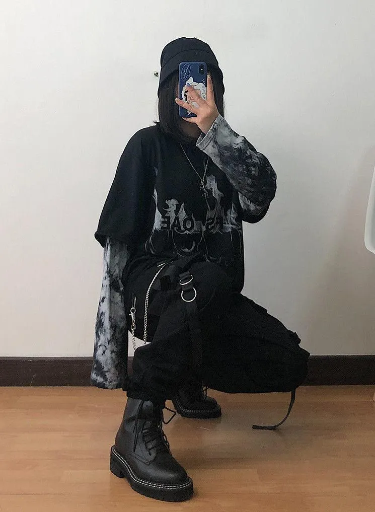 Techwear Style: Gothic Black High Waist Cargo Pants