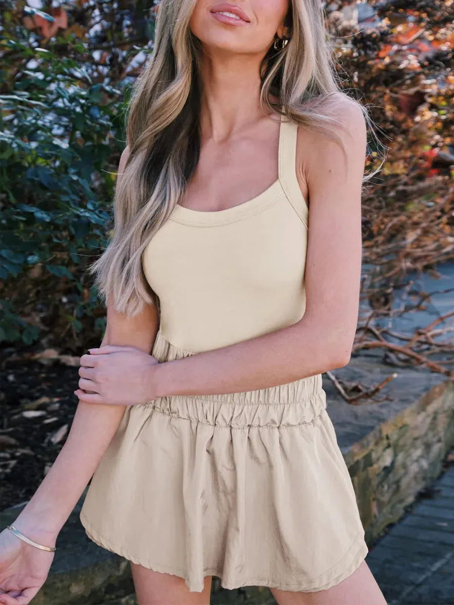 Tennis Dress Skorts Underneath Solid Color Sleeveless Athletic Dresses Workout Golf Dress Streetwear Y2k