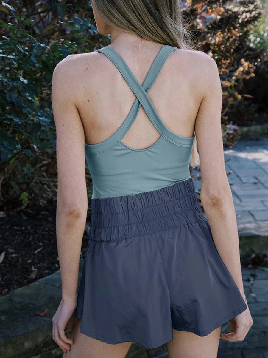 Tennis Dress Skorts Underneath Solid Color Sleeveless Athletic Dresses Workout Golf Dress Streetwear Y2k