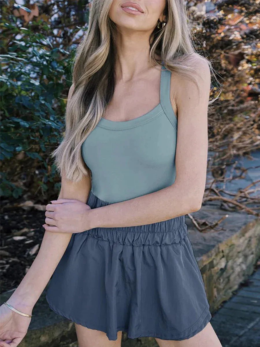 Tennis Dress Skorts Underneath Solid Color Sleeveless Athletic Dresses Workout Golf Dress Streetwear Y2k