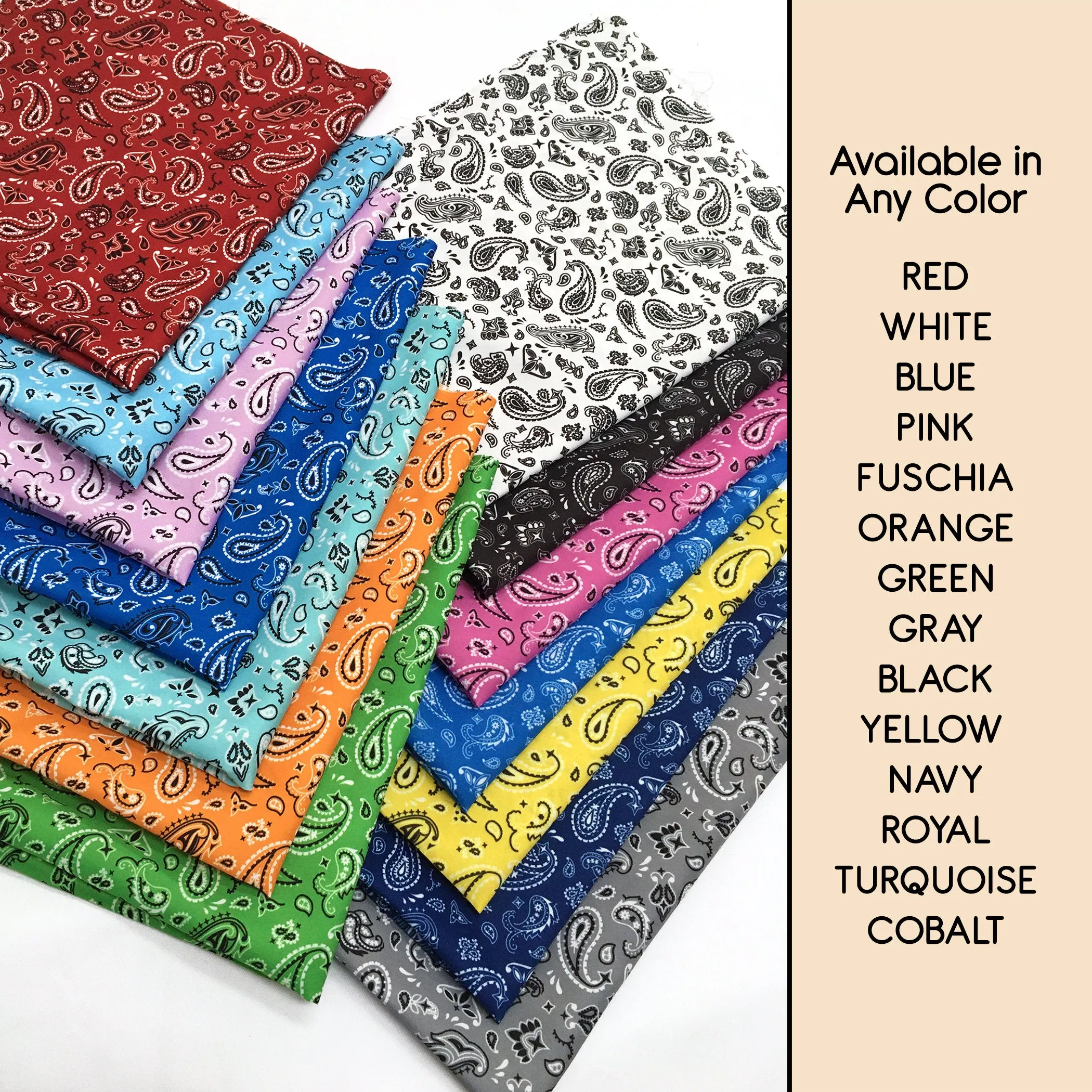 Terra Cotta Paisley Bandana Fabric, Pastel Printed Cloth By the Yard
