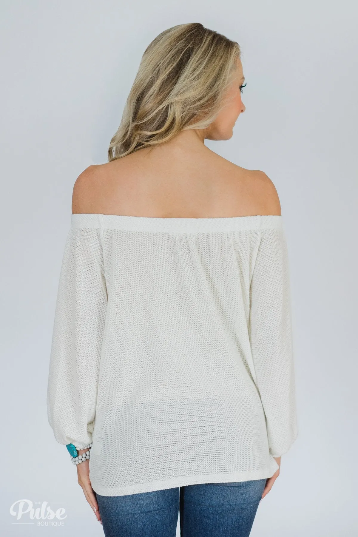 Thermal Off the Shoulder Button Top- Ivory