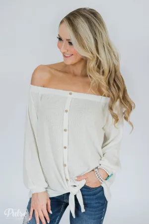 Thermal Off the Shoulder Button Top- Ivory