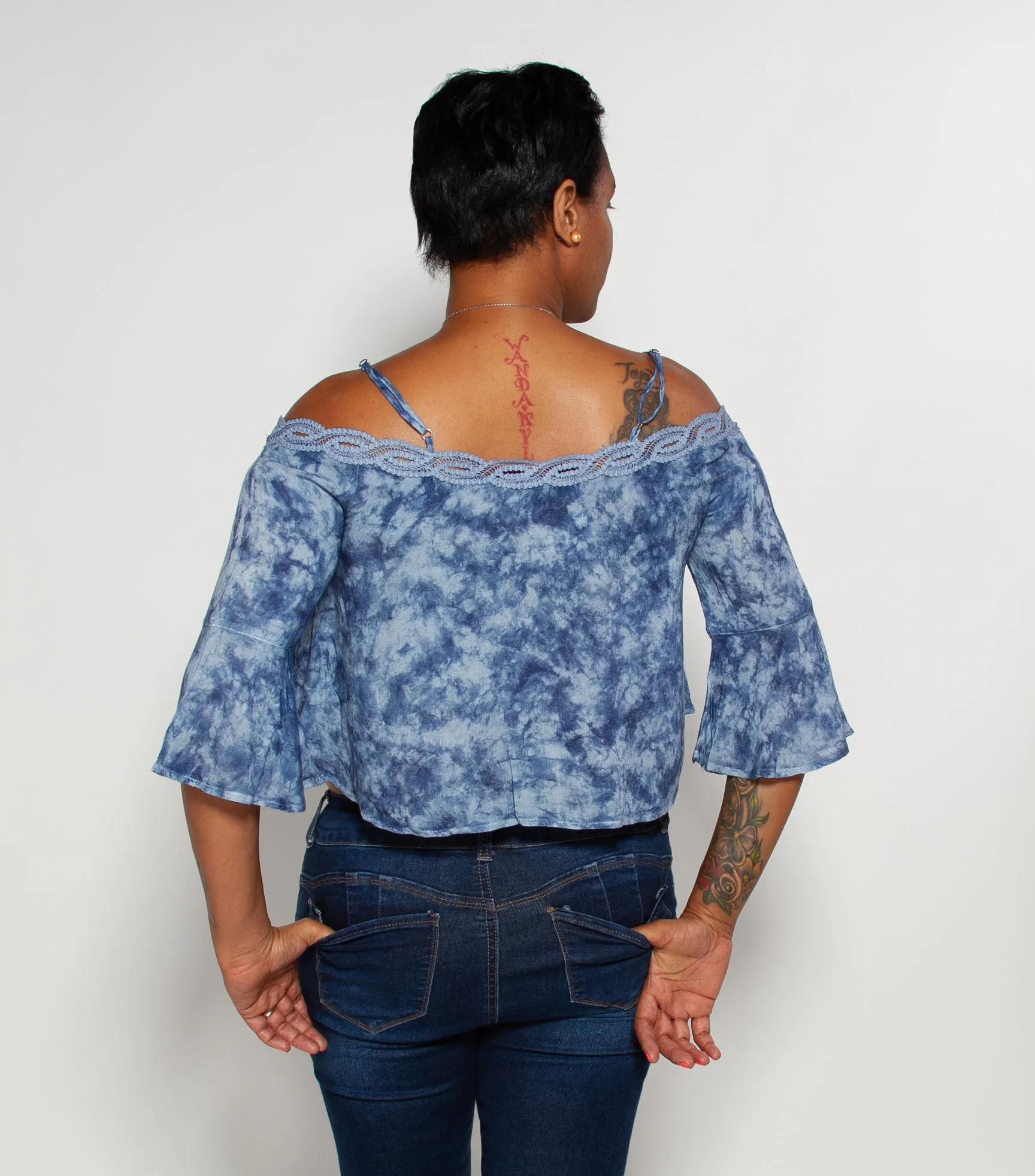 Tie-Dye Knit Cold Shoulder Top