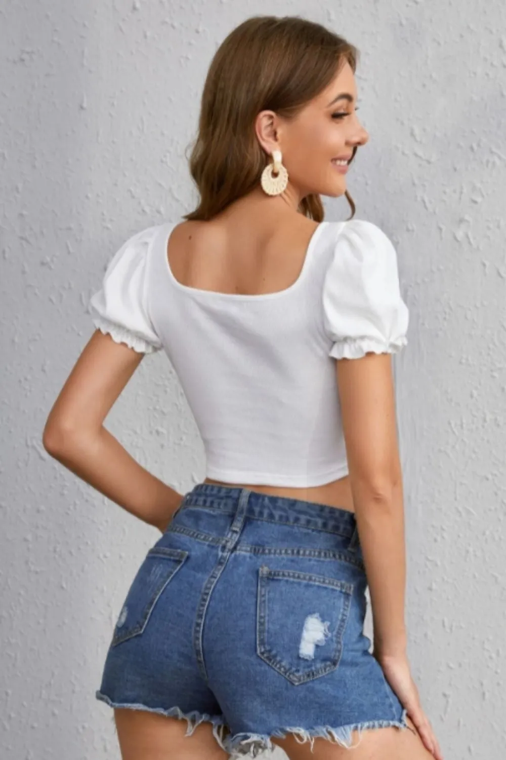 Tie Front Flounce Sleeve Crop Tee