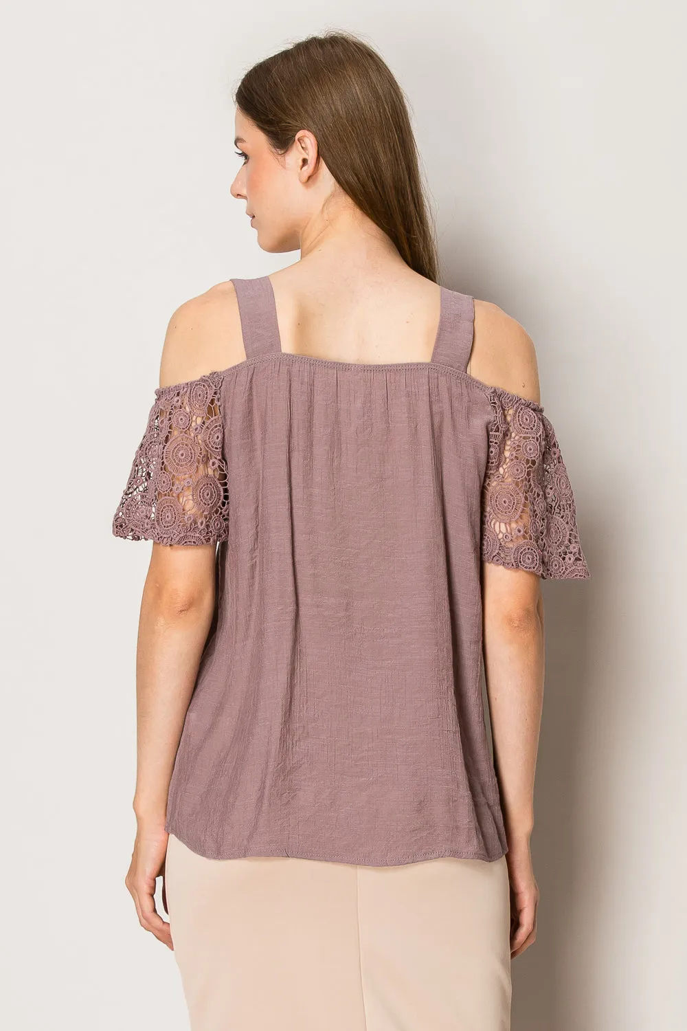 TIE FRONT LACE COLD SHOULDER BLOUSE