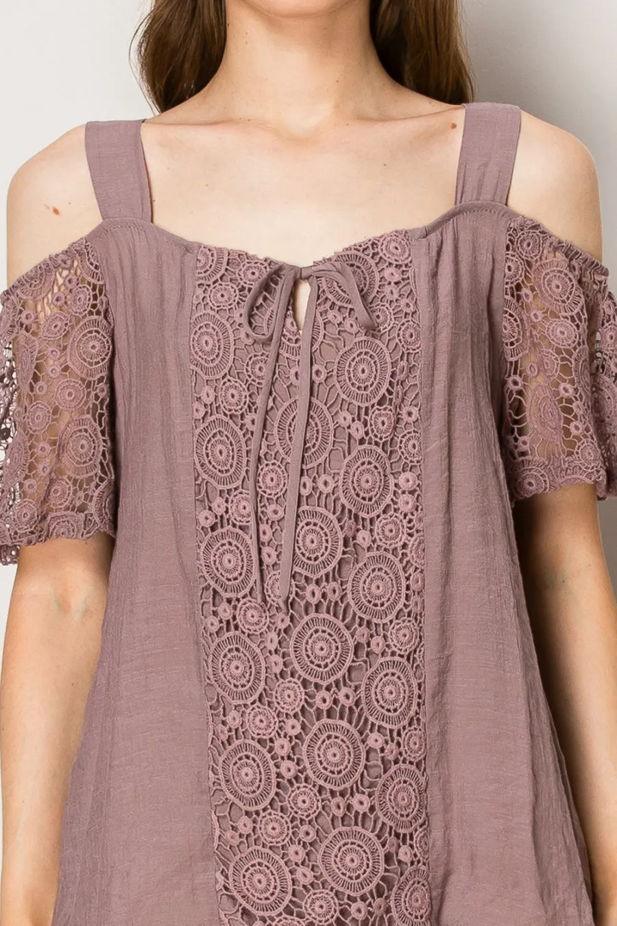 TIE FRONT LACE COLD SHOULDER BLOUSE