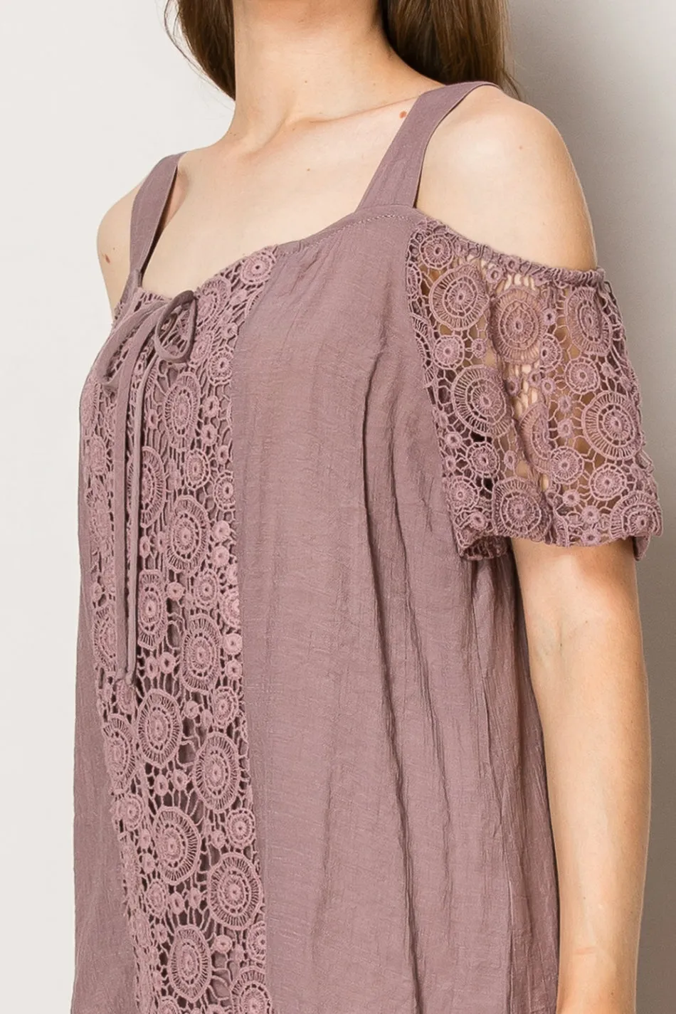 TIE FRONT LACE COLD SHOULDER BLOUSE