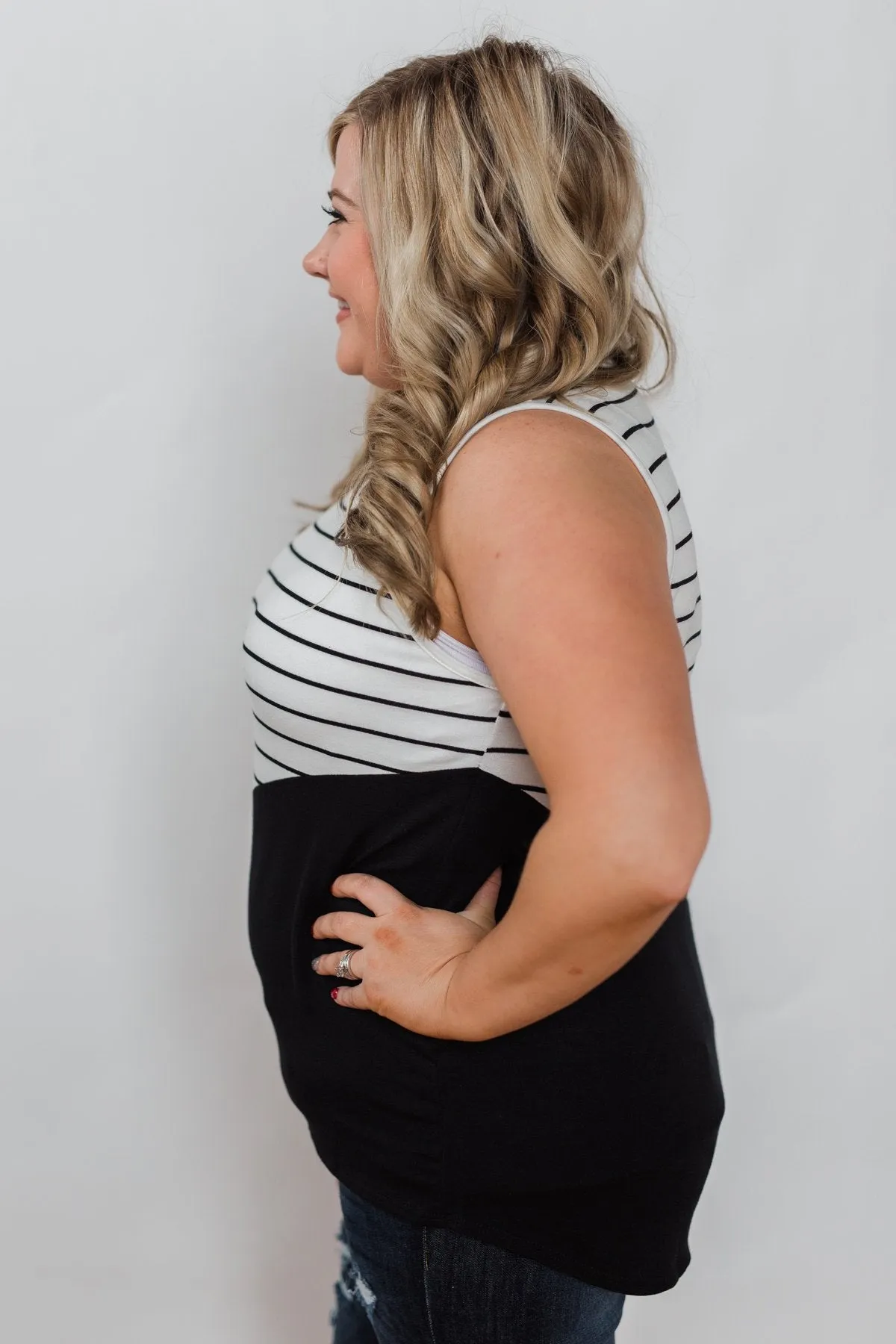 Time of Our Lives Striped Tank - Black & White