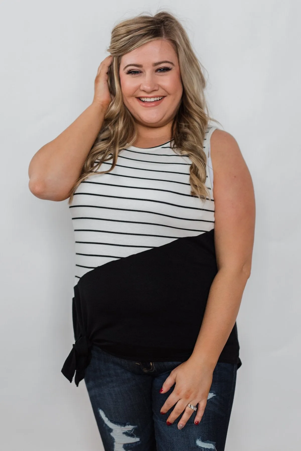 Time of Our Lives Striped Tank - Black & White