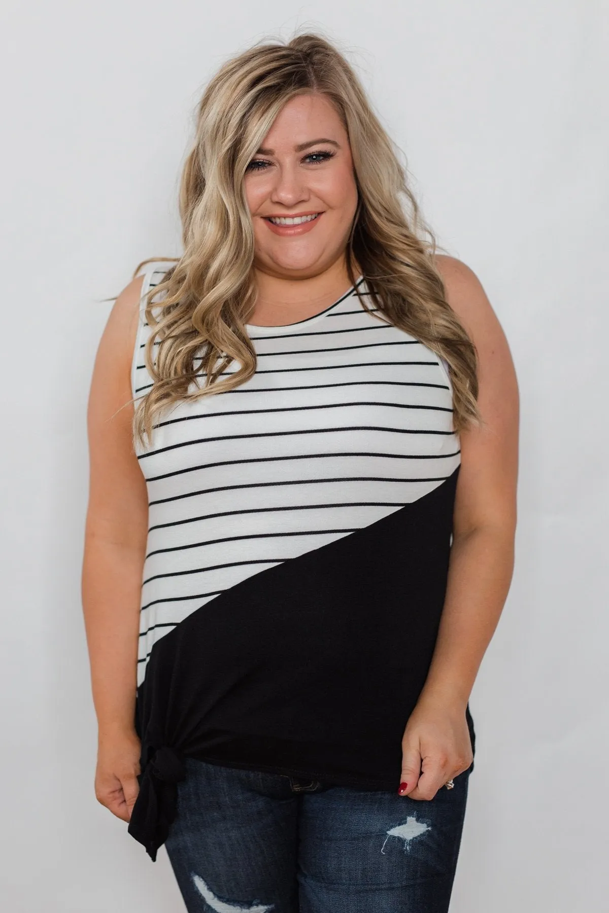 Time of Our Lives Striped Tank - Black & White