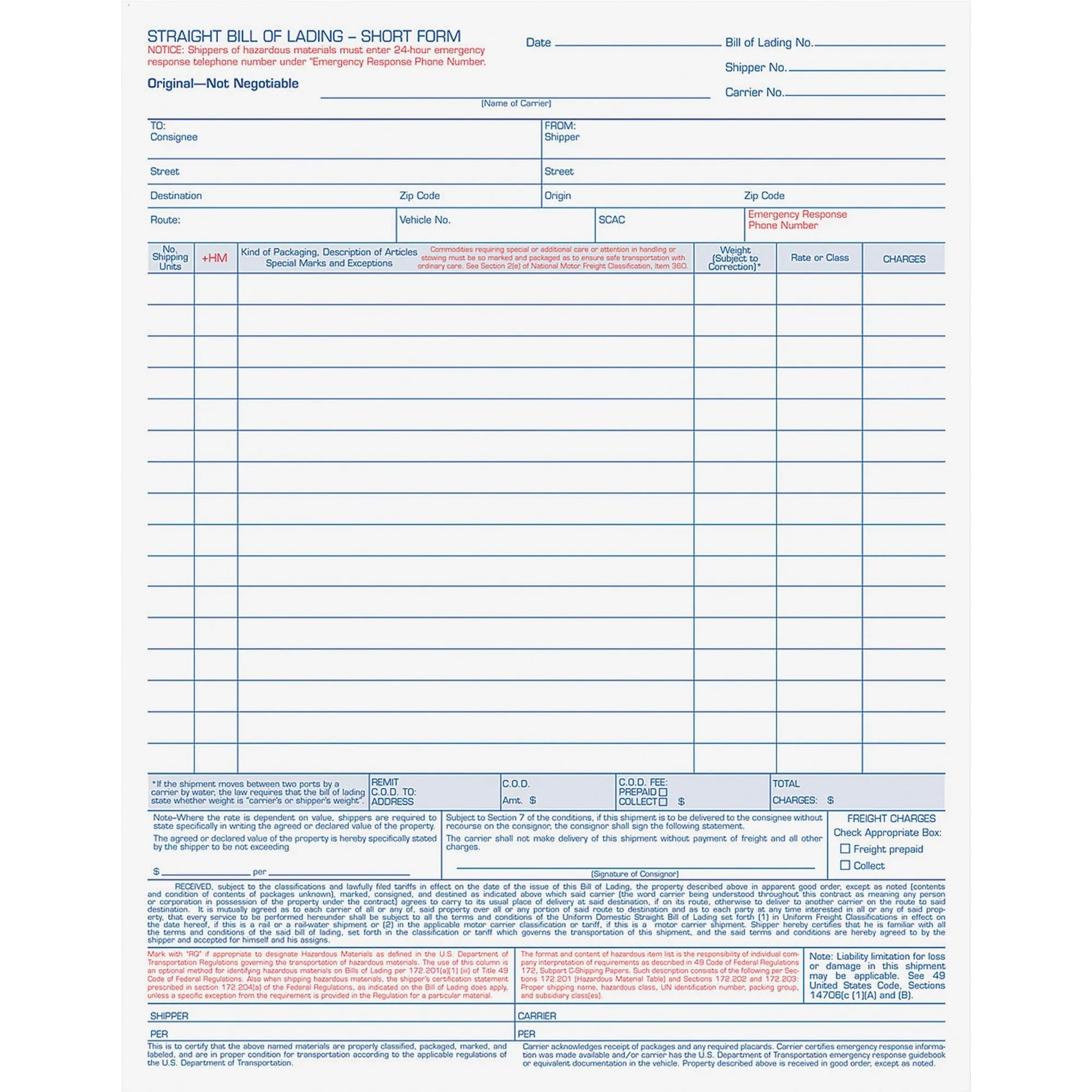 TOPS Bill-of-Lading Snap off 4-part Form Sets