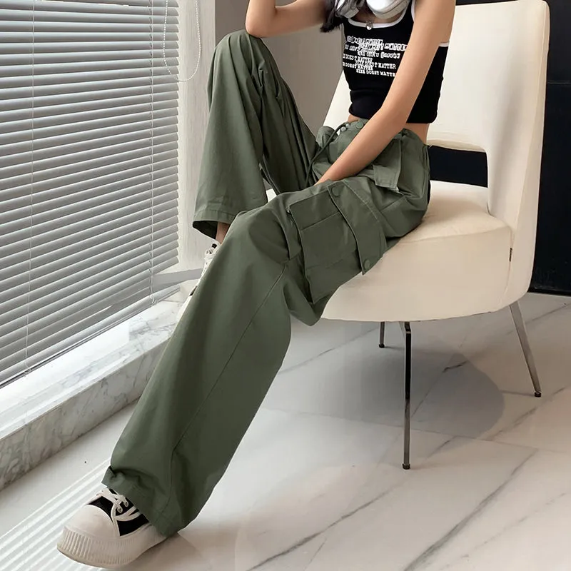 Trendy Low-Waisted Cargo Pant Featuring Whiskering and Flap Pockets