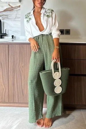 Tropical Calling Linen Blend Unique Print Loose Blouse and Elastic Waist Pants Set