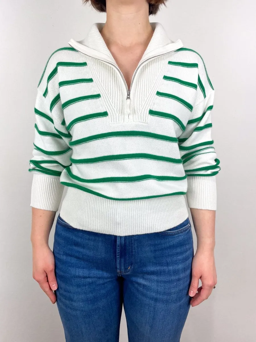 Troyer Sweater Stripes in Cream/Green