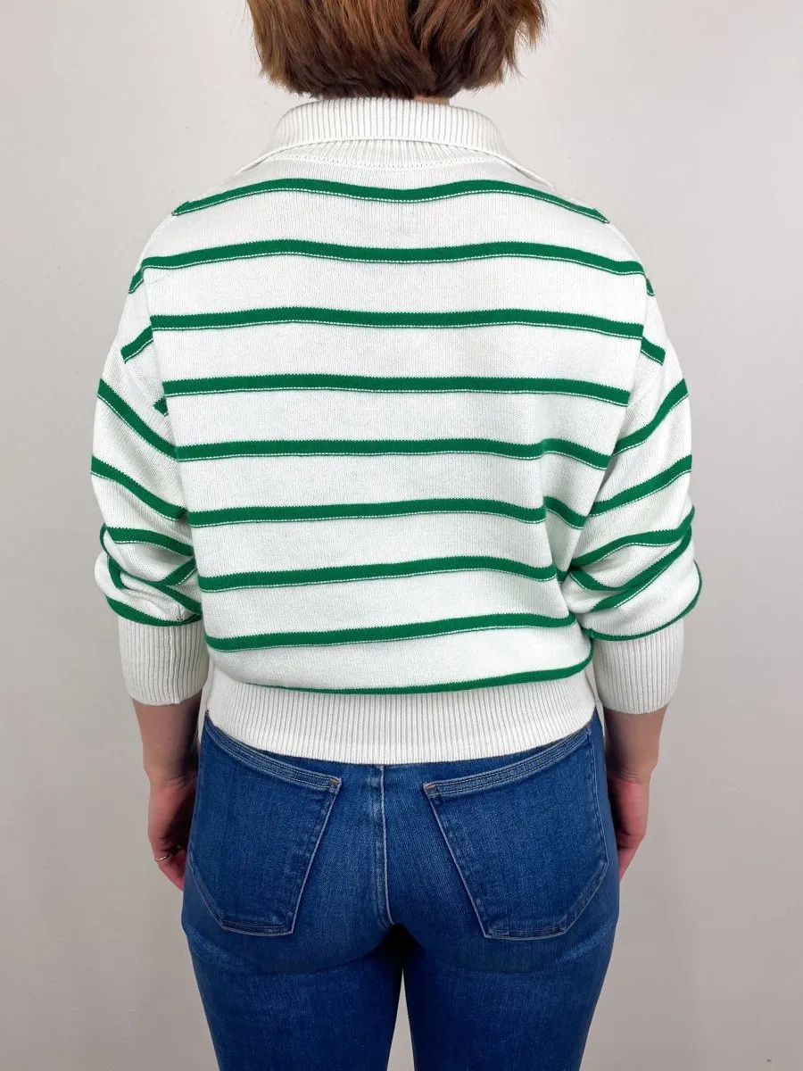Troyer Sweater Stripes in Cream/Green