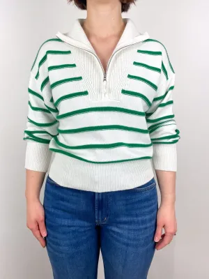 Troyer Sweater Stripes in Cream/Green
