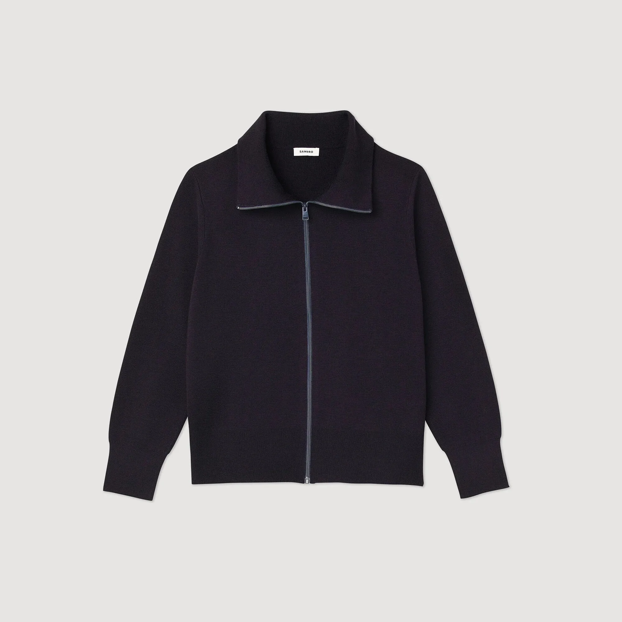 Trucker Cardigan Zip-Up Wool Cardigan Navy Blue