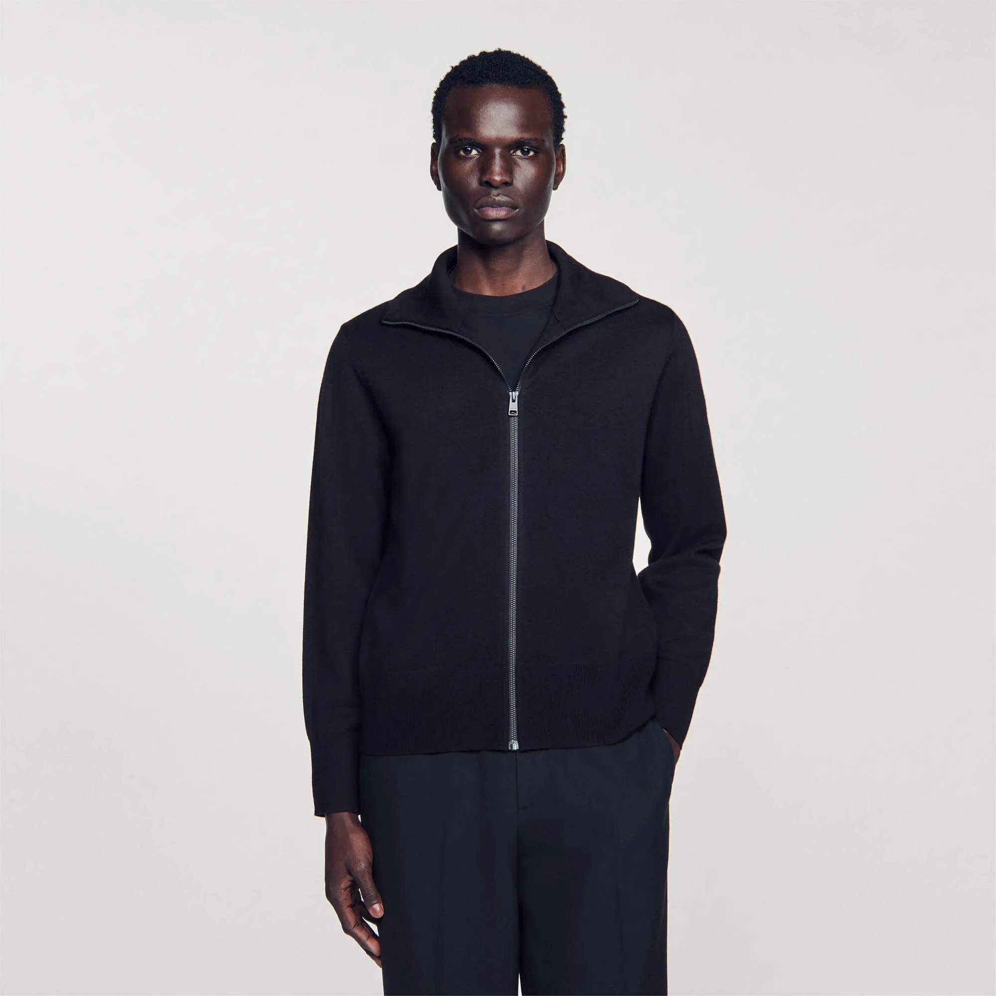 Trucker Cardigan Zip-Up Wool Cardigan Navy Blue