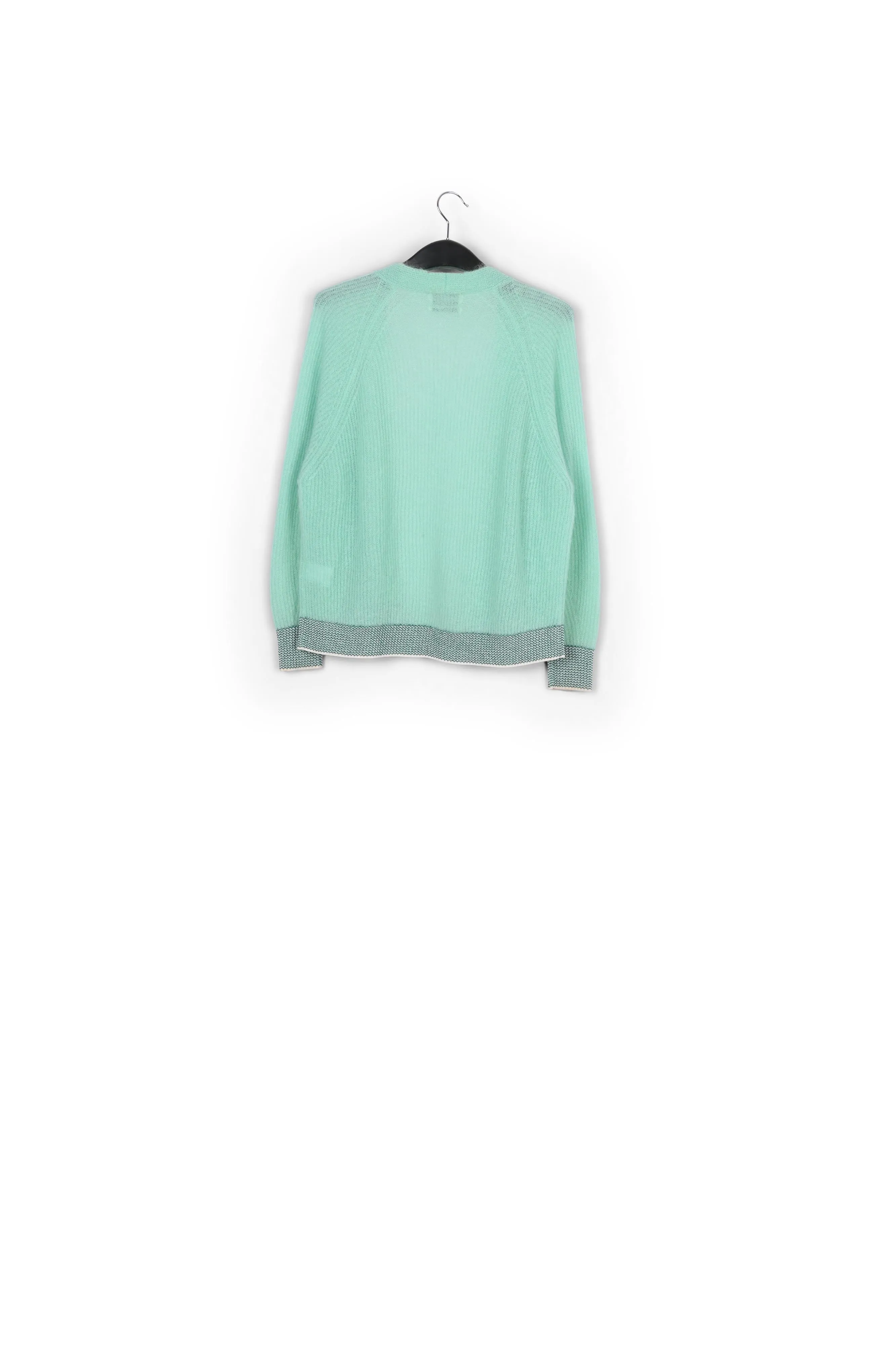 Turquoise ribbed open cardigan with accentuated trims