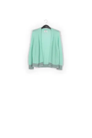 Turquoise ribbed open cardigan with accentuated trims