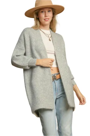Umgee Wool Blend Open Front Lantern Sleeve Cardigan