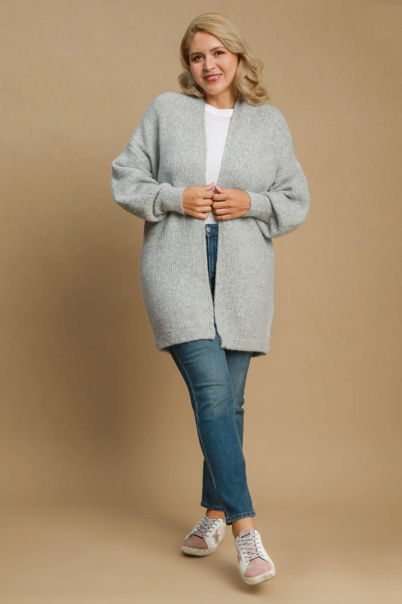 Umgee Wool Blend Open Front Lantern Sleeve Cardigan