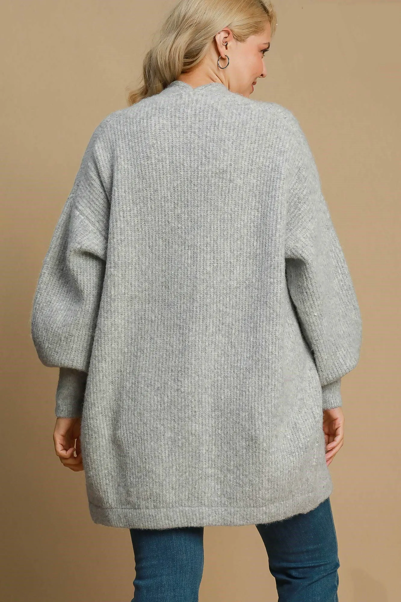 Umgee Wool Blend Open Front Lantern Sleeve Cardigan
