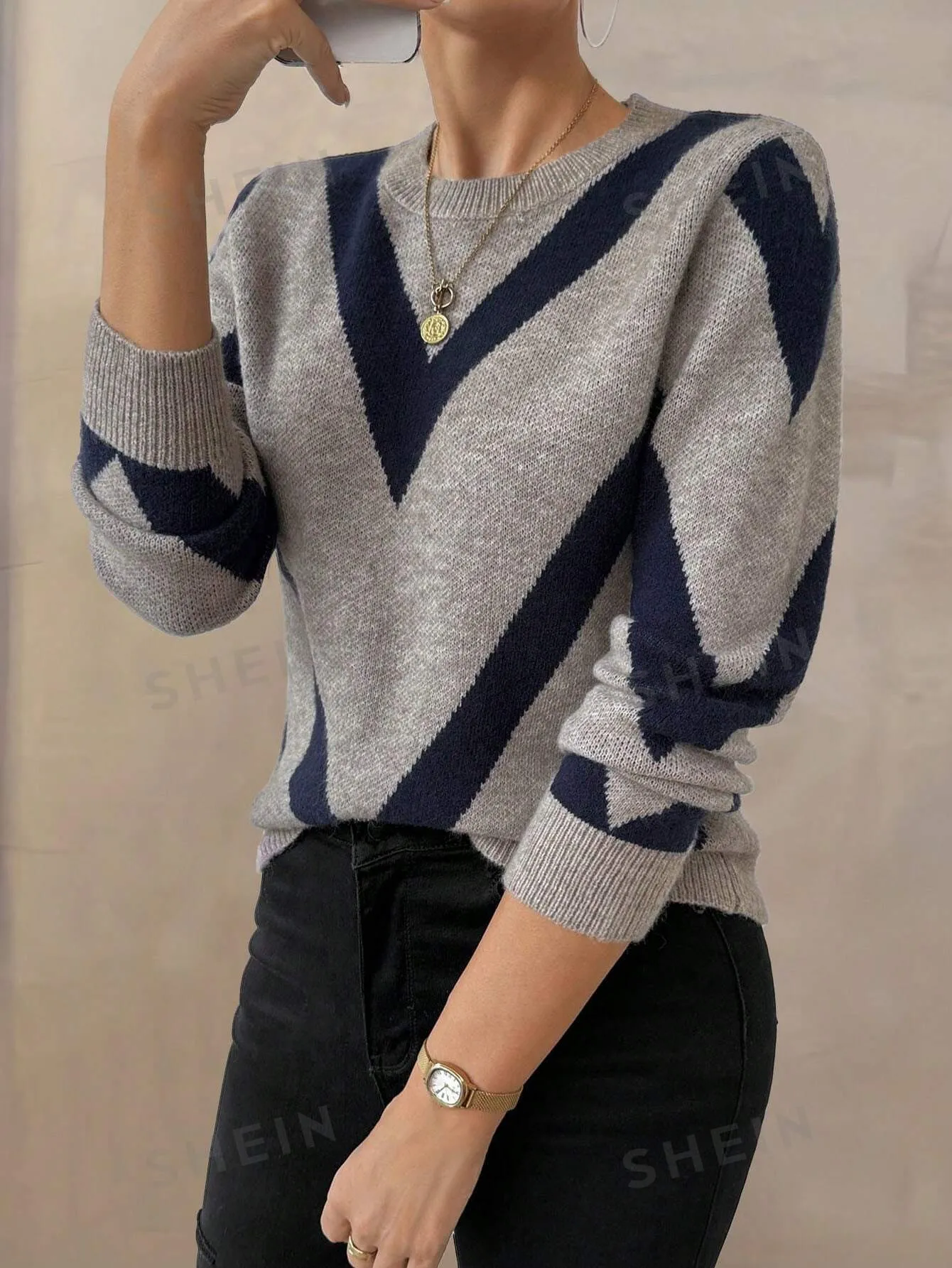 Unity 2024 Autumn Winter New Arrival Geometric Striped Pullover Sweater