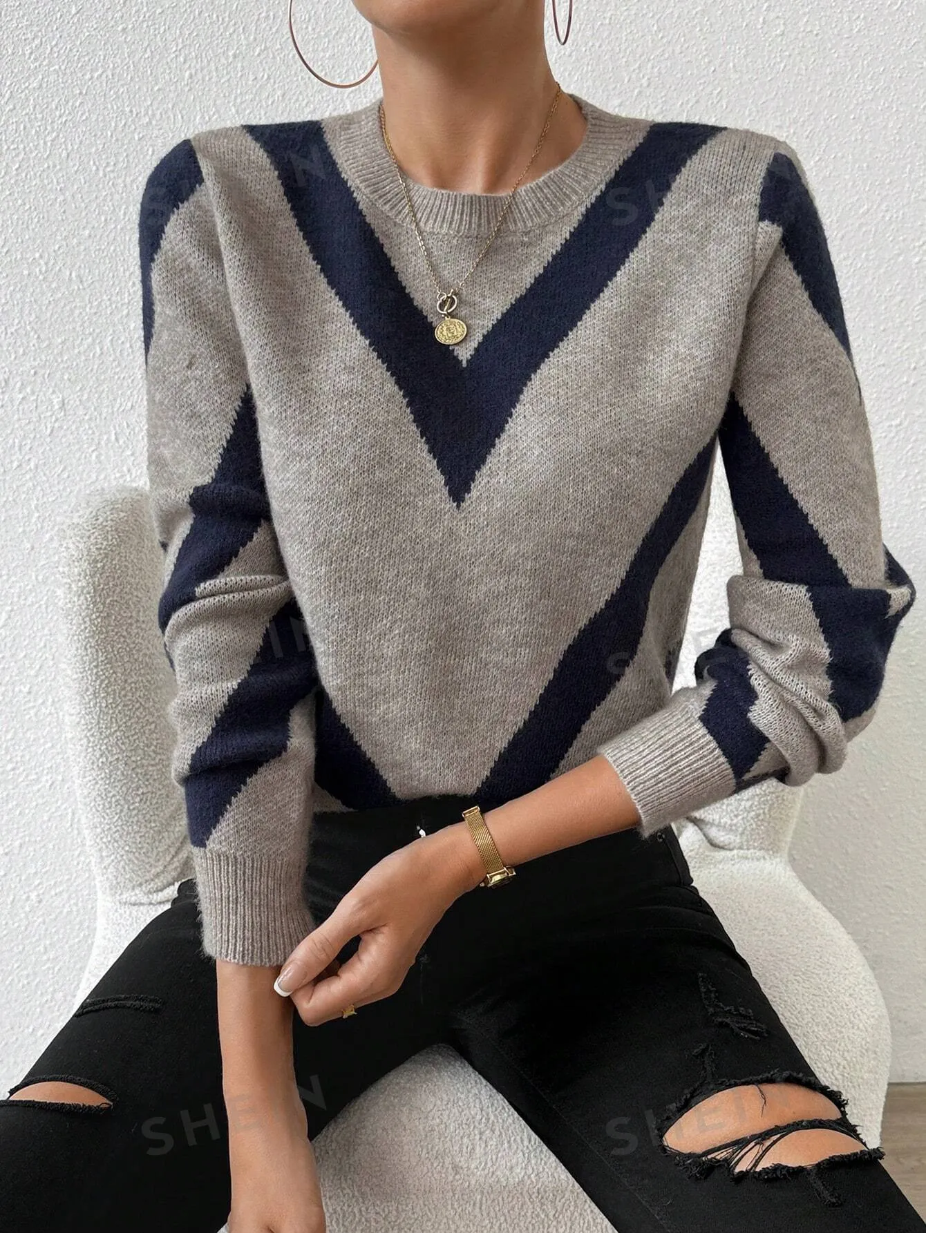 Unity 2024 Autumn Winter New Arrival Geometric Striped Pullover Sweater