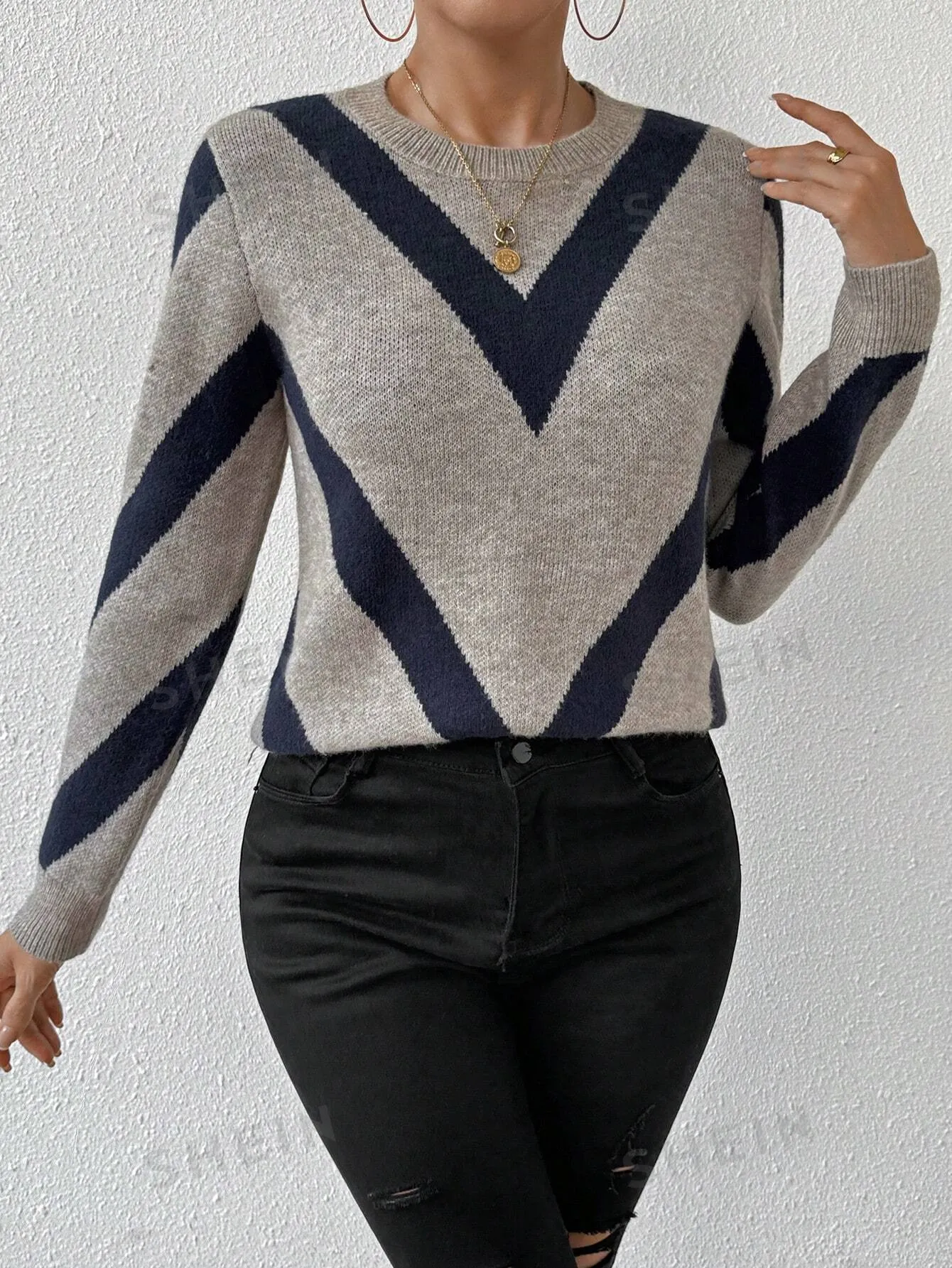 Unity 2024 Autumn Winter New Arrival Geometric Striped Pullover Sweater