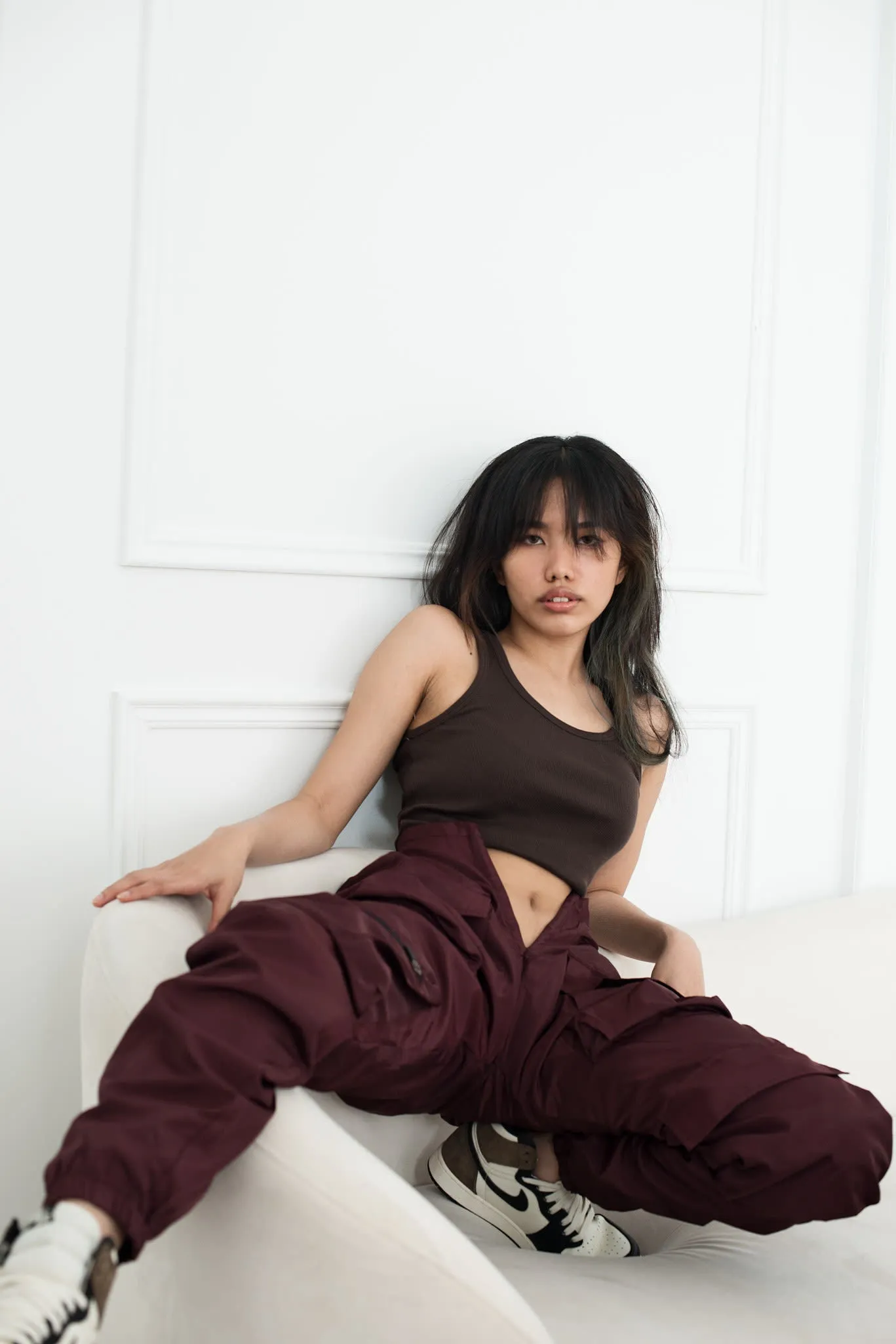 V Cut Cargo Joggers Puce
