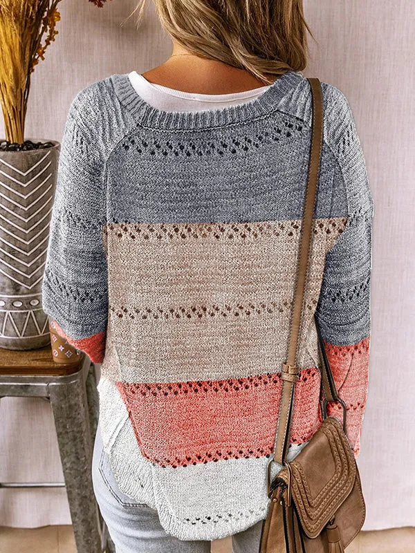 V-Neck Color Block Stripe Sweater