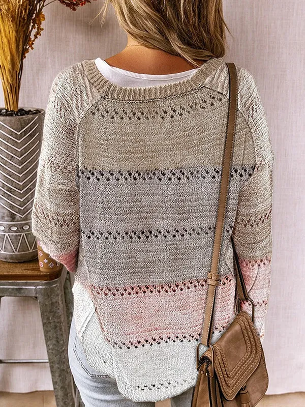 V-Neck Color Block Stripe Sweater