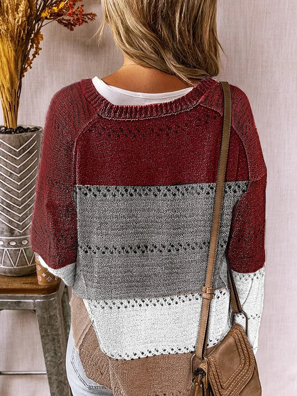 V-Neck Color Block Stripe Sweater