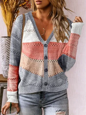 V-Neck Color Block Stripe Sweater